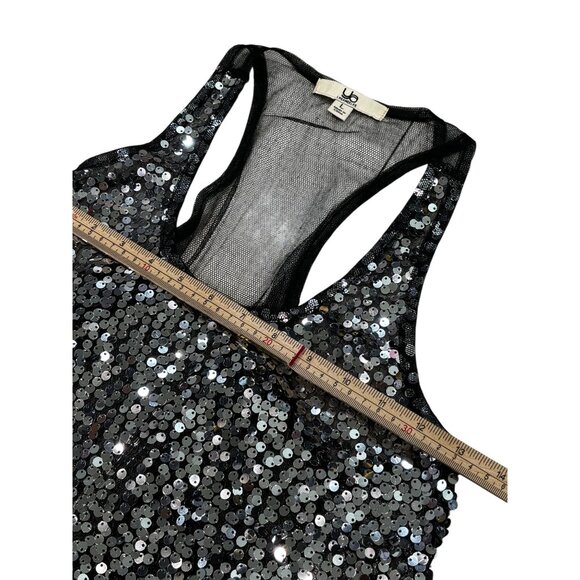 Sequin Racerback Sleeveless Top Party Wear Black & Silver Size L - Picture 7 of 9